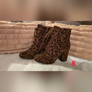 Leopard Print Lace-Up Ankle Boots